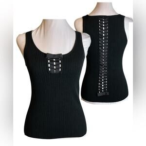 L.a.c.e. Black Tank Silk Blend Womens Size S Sexy Coquette Whimsigoth Ribbons